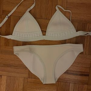 TRIANGL neoprene white embroidered swimsuit top and bikini S and XS